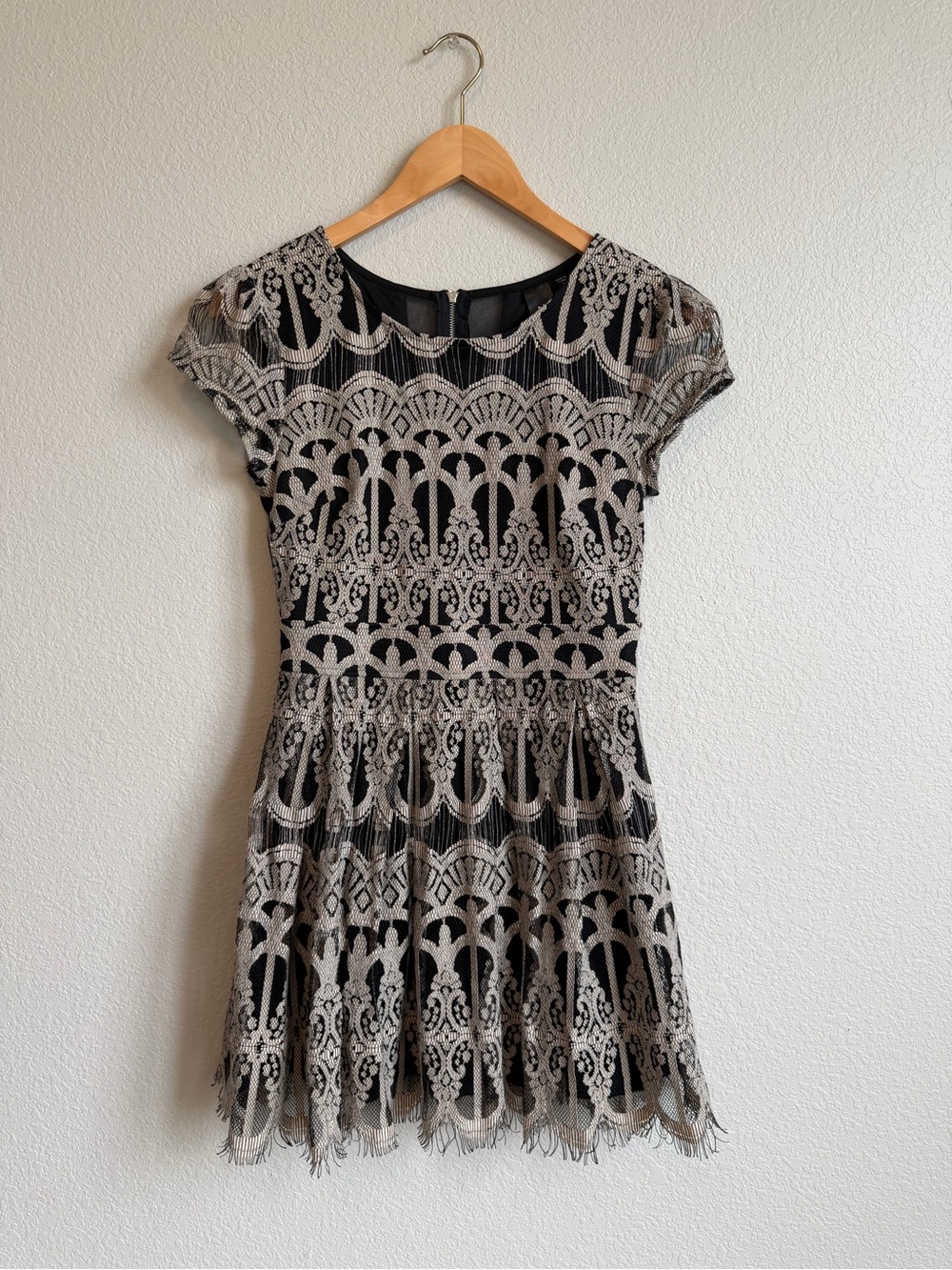 Trixxi Black Dress with Beige Lace Overlay